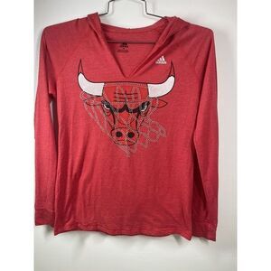 Adidas Womens Chicago Bulls Long Sleeve‎ Blingy Rhinestone T Shirt Size Medium